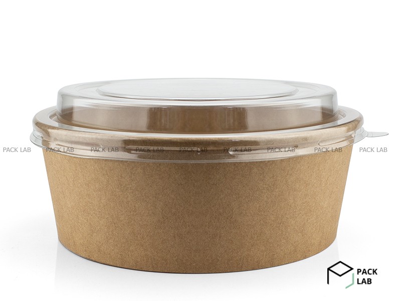 Salad bowl round 1250 ml craft paper with PET lid
